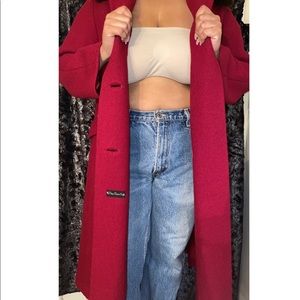 Red long fur collars jacket